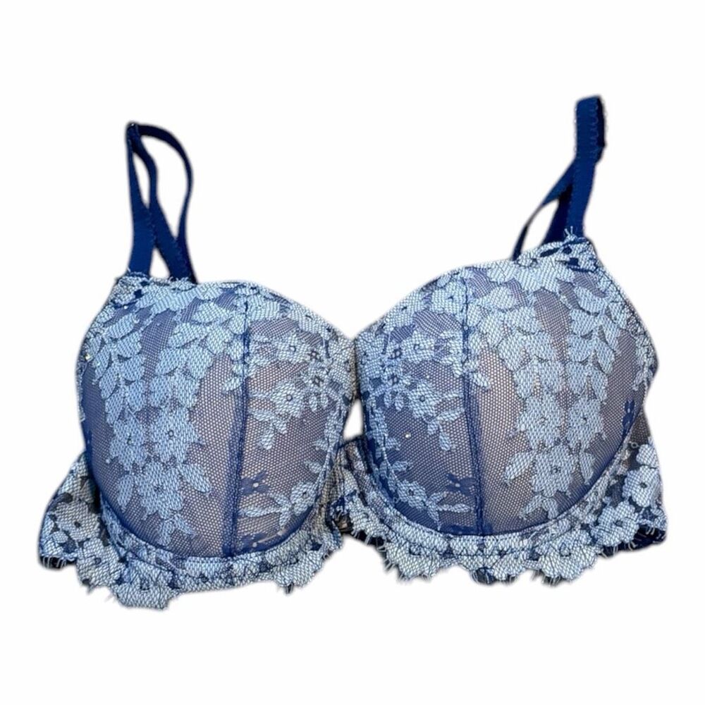 VICTORIA’S SECRET Women’s Blue Dream Angels Lined Demi Lace Bra Size 32D